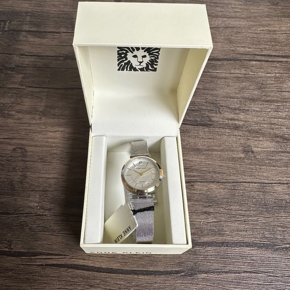 *ANNE KLEIN* Silver x Gold White Dial Women's Mesh Bracelet Watch NWT w/ Box - Picture 4 of 15